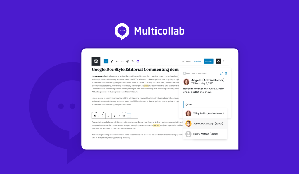Multicollab: Google Doc-Style Editorial Commenting Plugin for WordPress Img